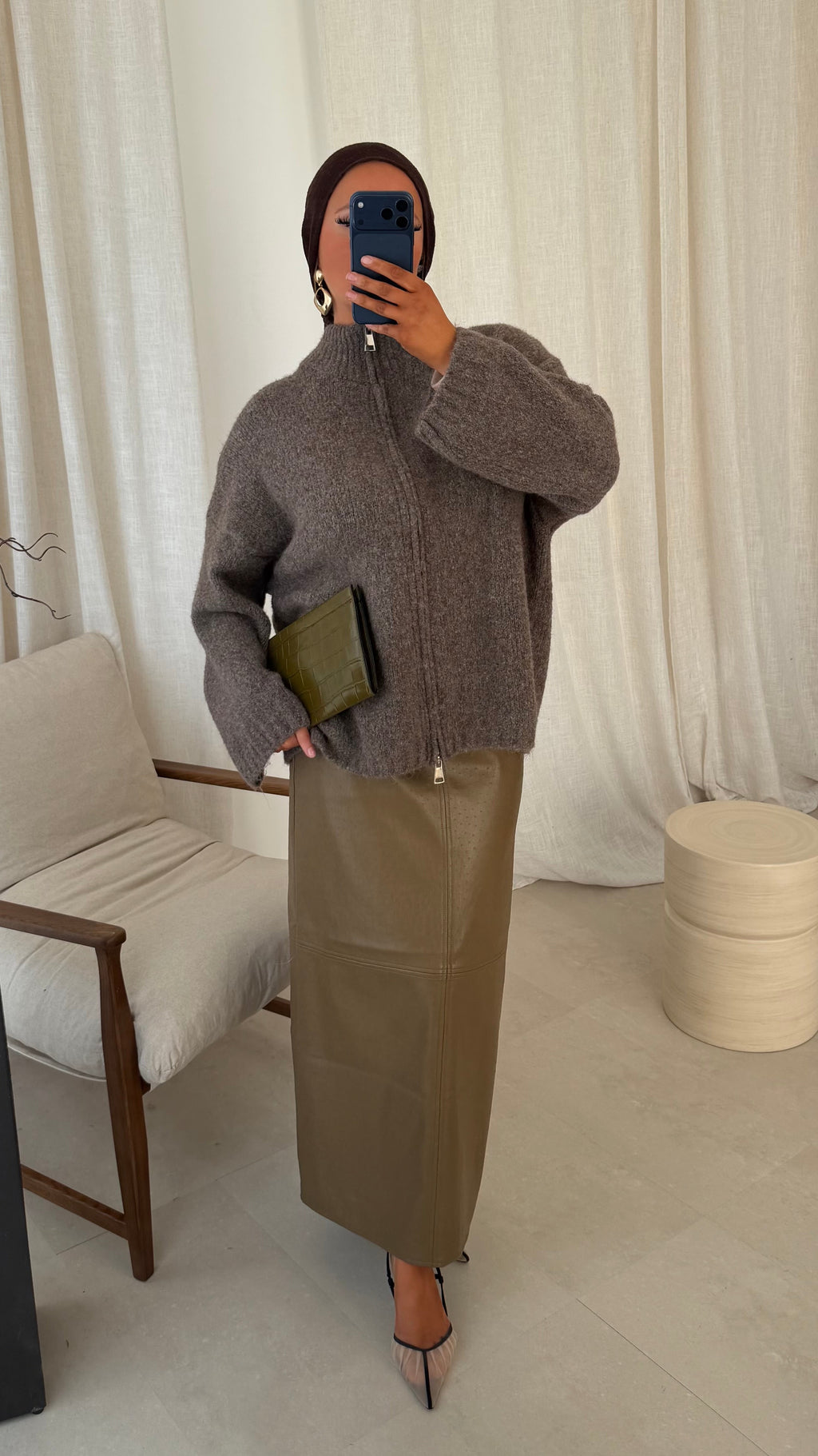 Pull long ultra doux à zip NIREL | Taupe