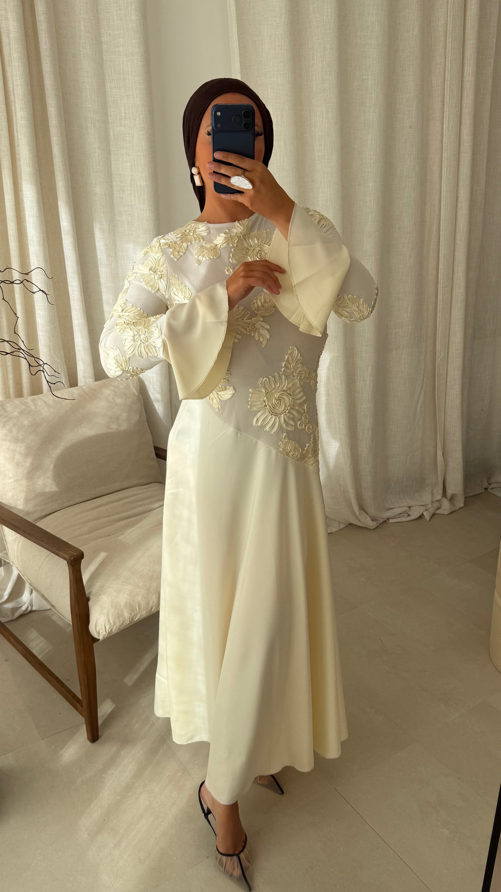 Robe longue à motifs YANA | Crème