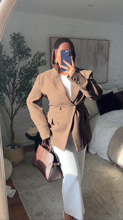 [GAMME LUXE] Veste/manteau cintré en laine véritable | Marron