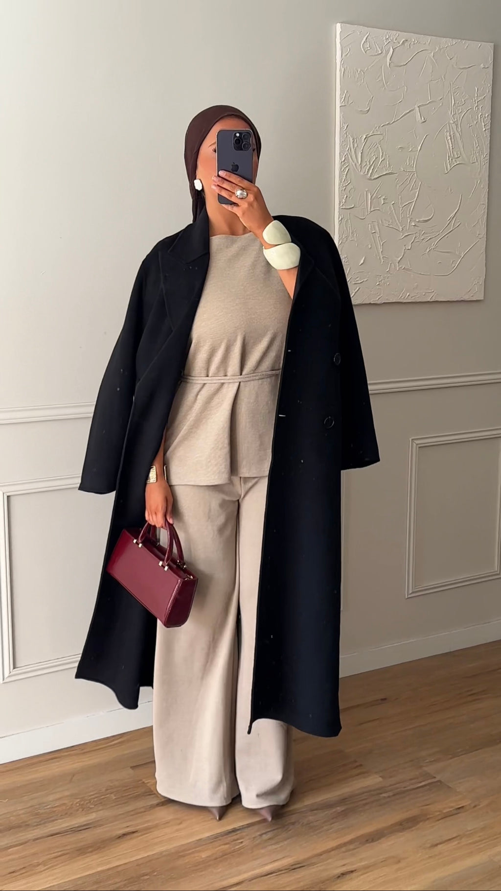 [GAMME LUXE] Manteau ultra long fait main en laine véritable | Noir
