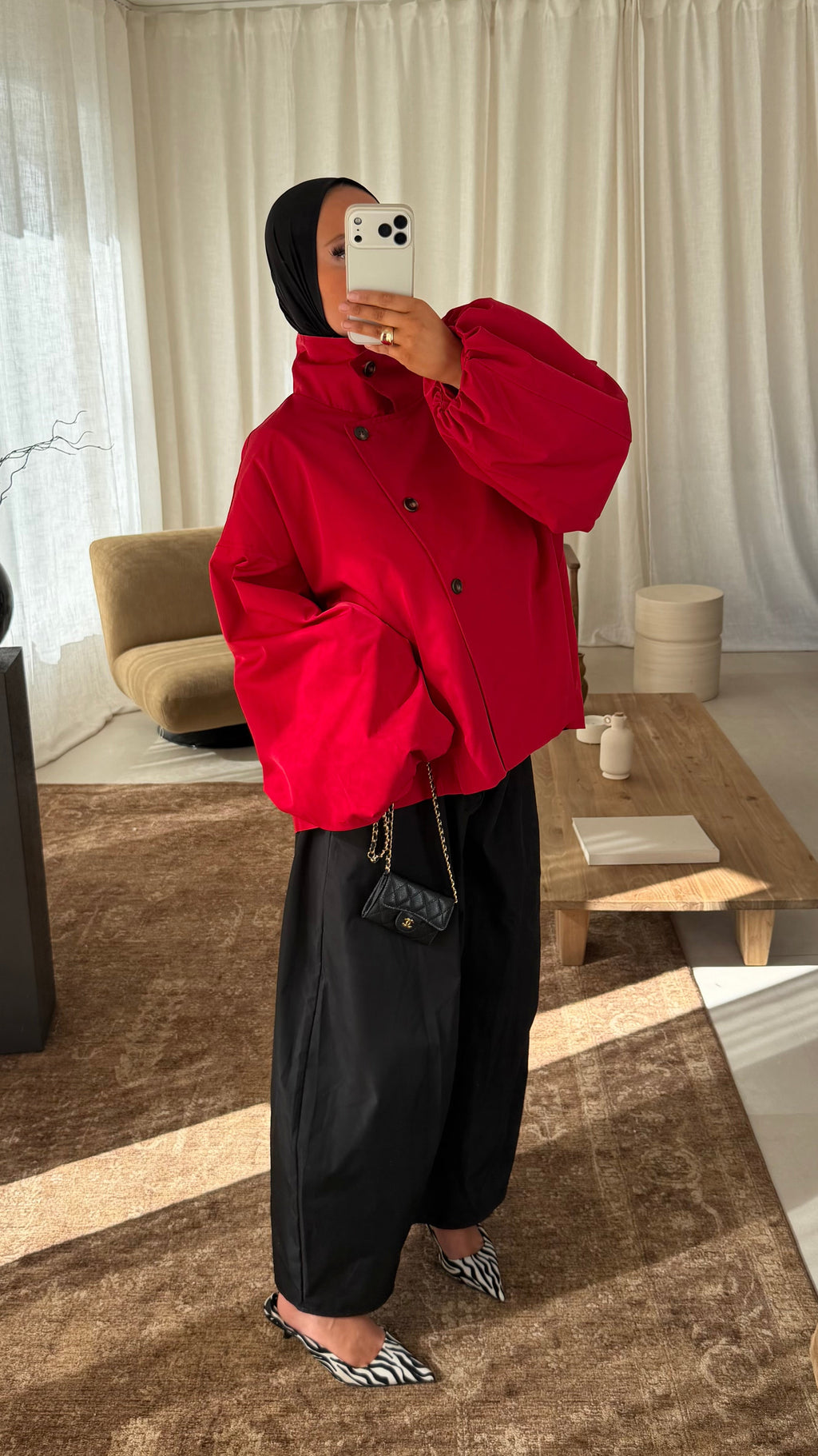 Veste bomber à boutons | Rouge