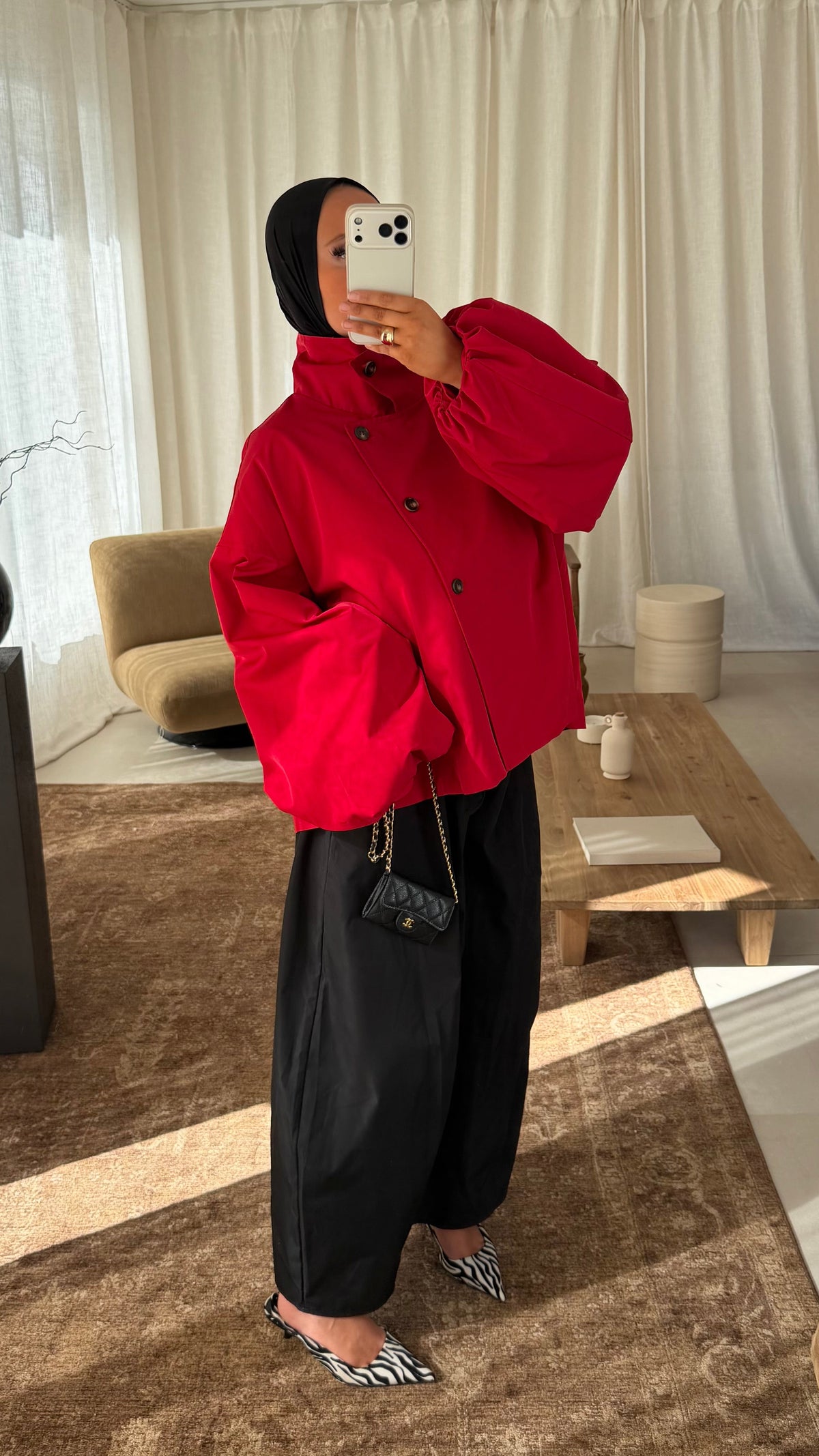 Veste bomber à boutons | Rouge