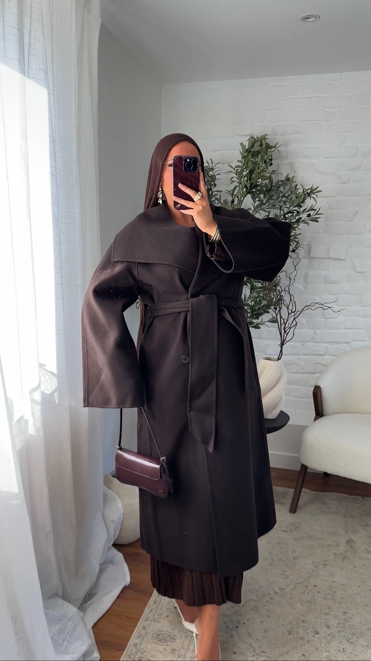 [CRÉATION] Manteau en laine véritable et col montant | Dark chocolat