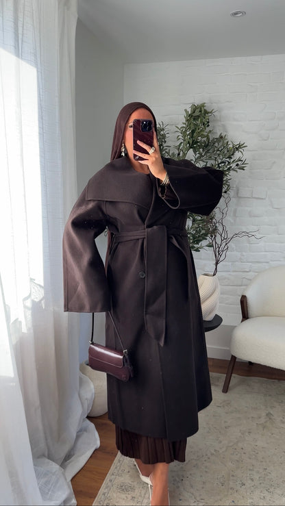 [CRÉATION] Manteau en laine véritable et col montant | Dark chocolat