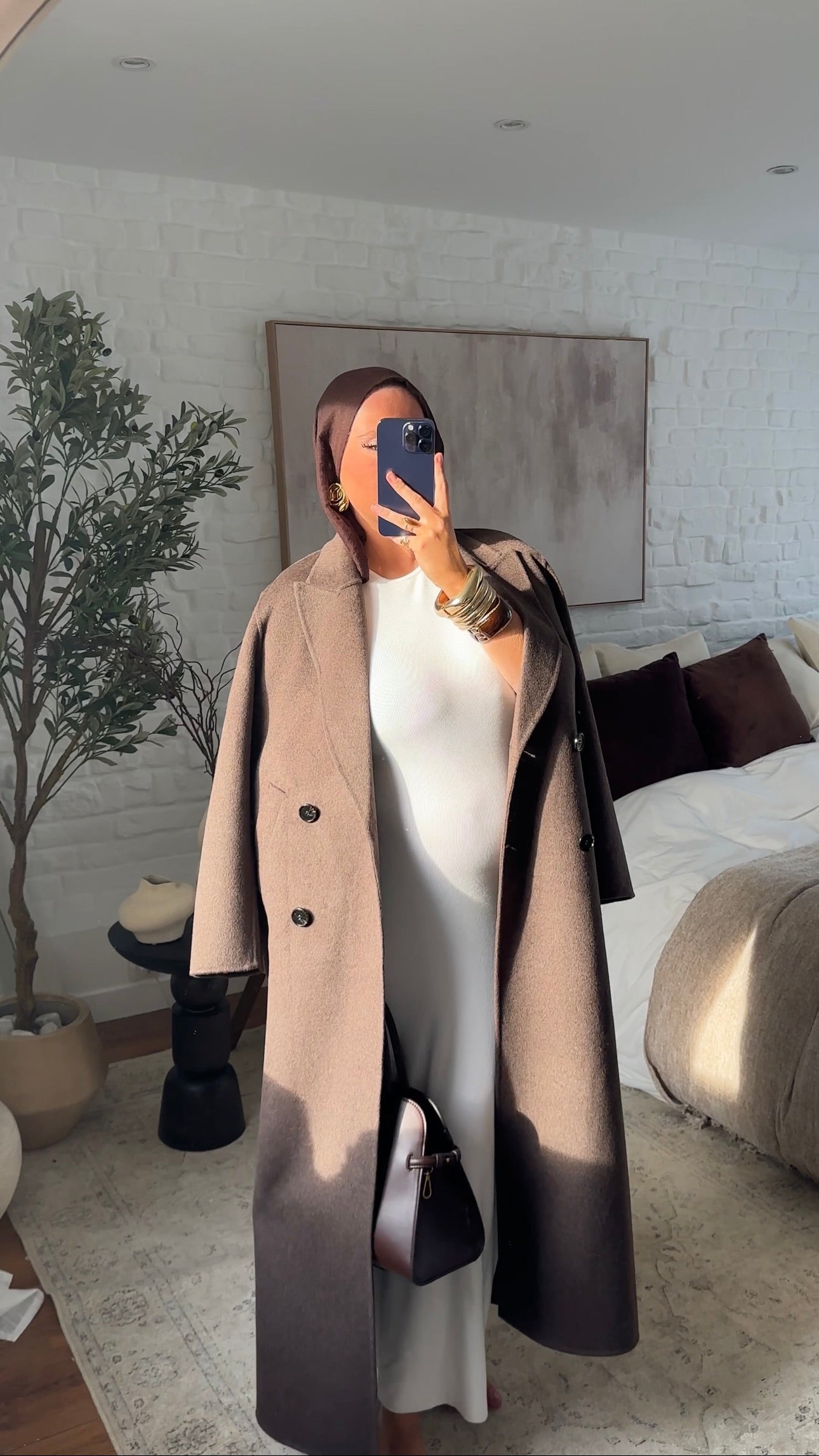 [GAMME LUXE] Manteau ultra long en laine véritable fait main | Marron