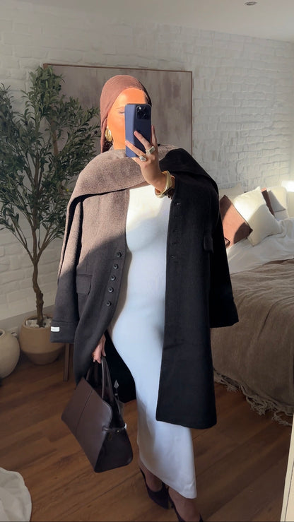 [GAMME LUXE] Manteau long en laine véritable ultra chaud à cape | Marron