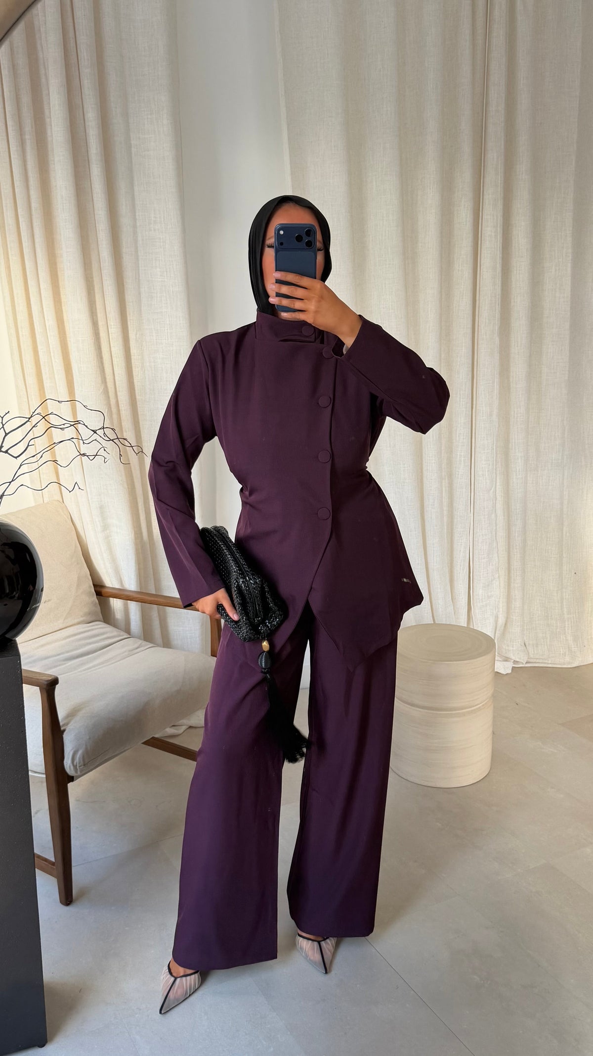 Ensemble avec haut à boutons et pantalon ultra long GABRIELA | Prune