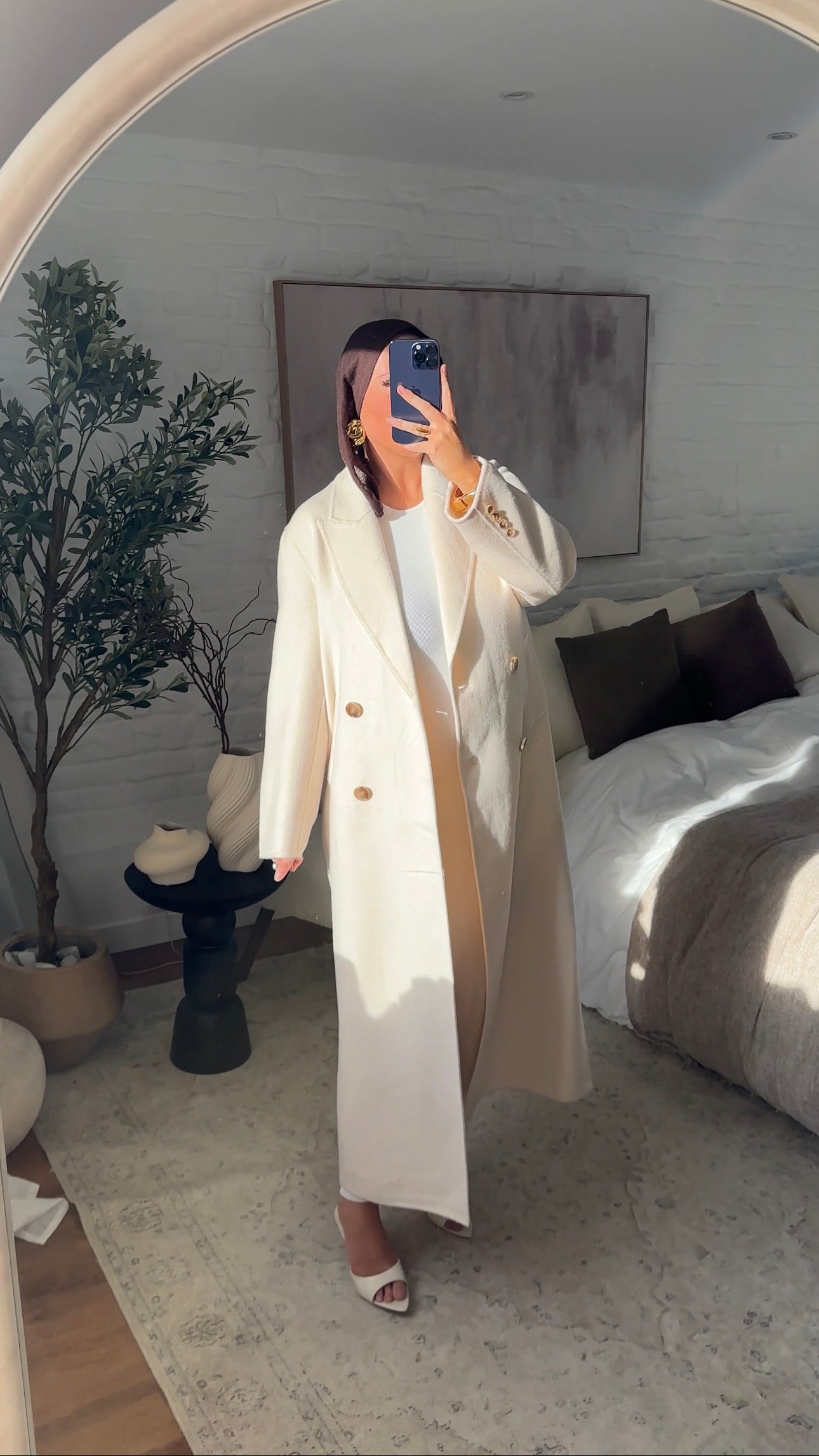 [GAMME PREMIUM] Manteau ultra long fait main en laine véritable Écru | Pré-commande