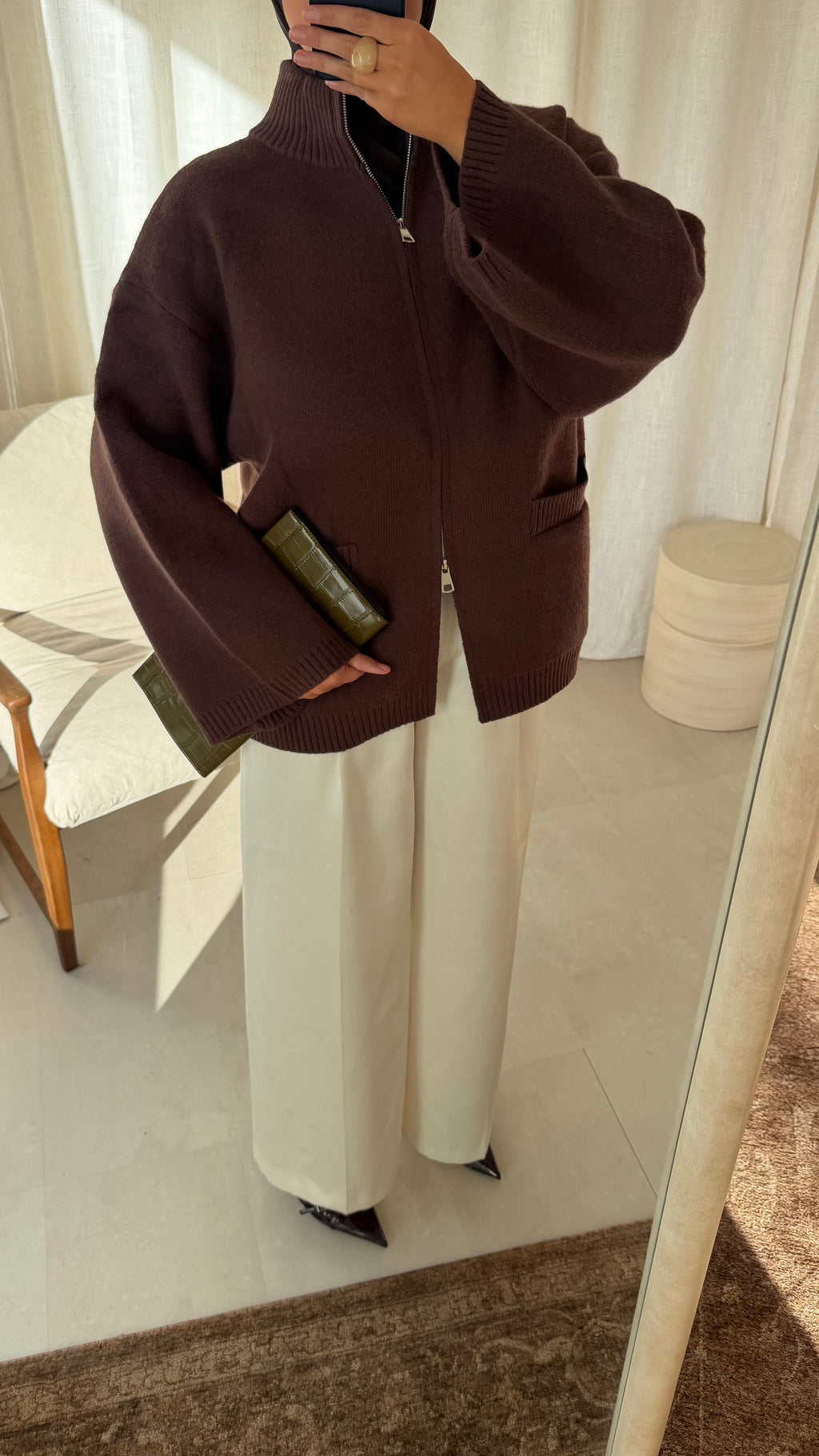 [GAMME PREMIUM] Pull doux et chaud à zip ALARIA | Marron