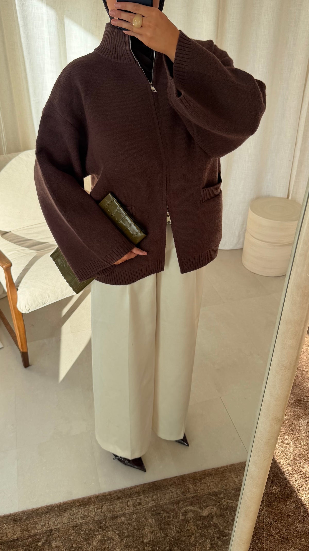 [GAMME PREMIUM] Pull doux et chaud à zip ALARIA | Marron