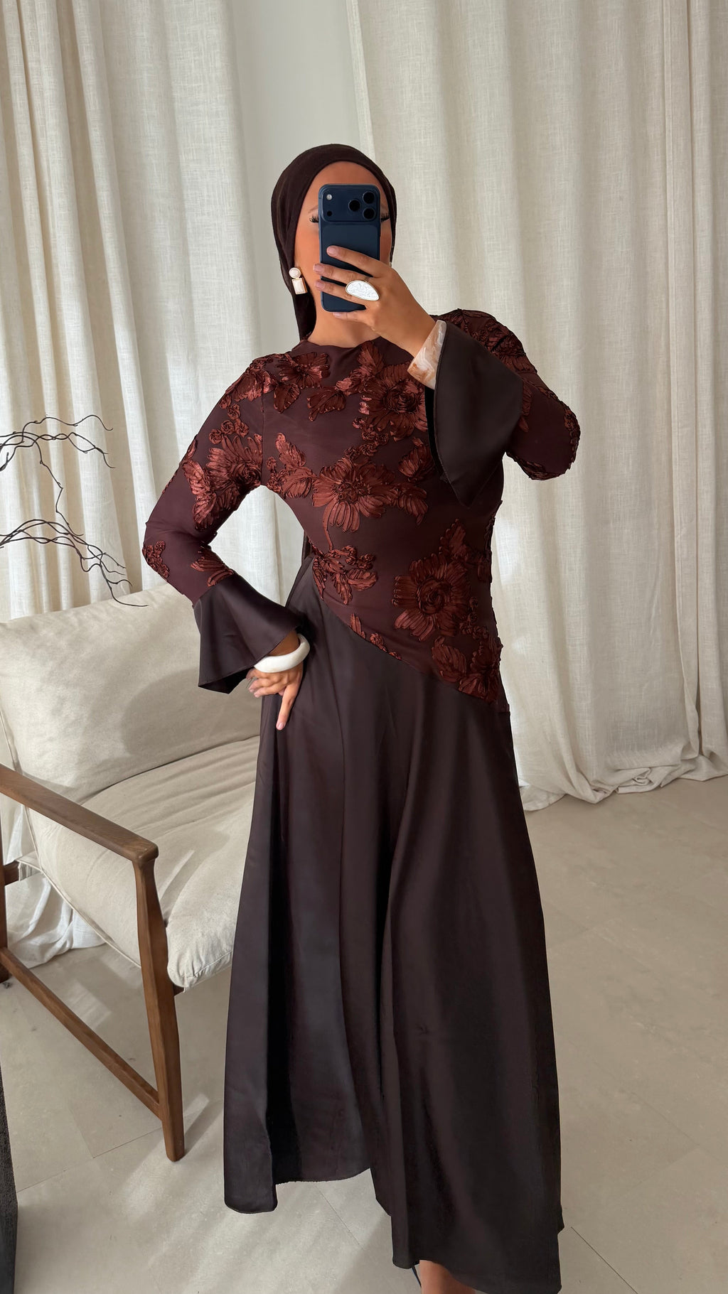Robe longue à motifs YANA | Marron