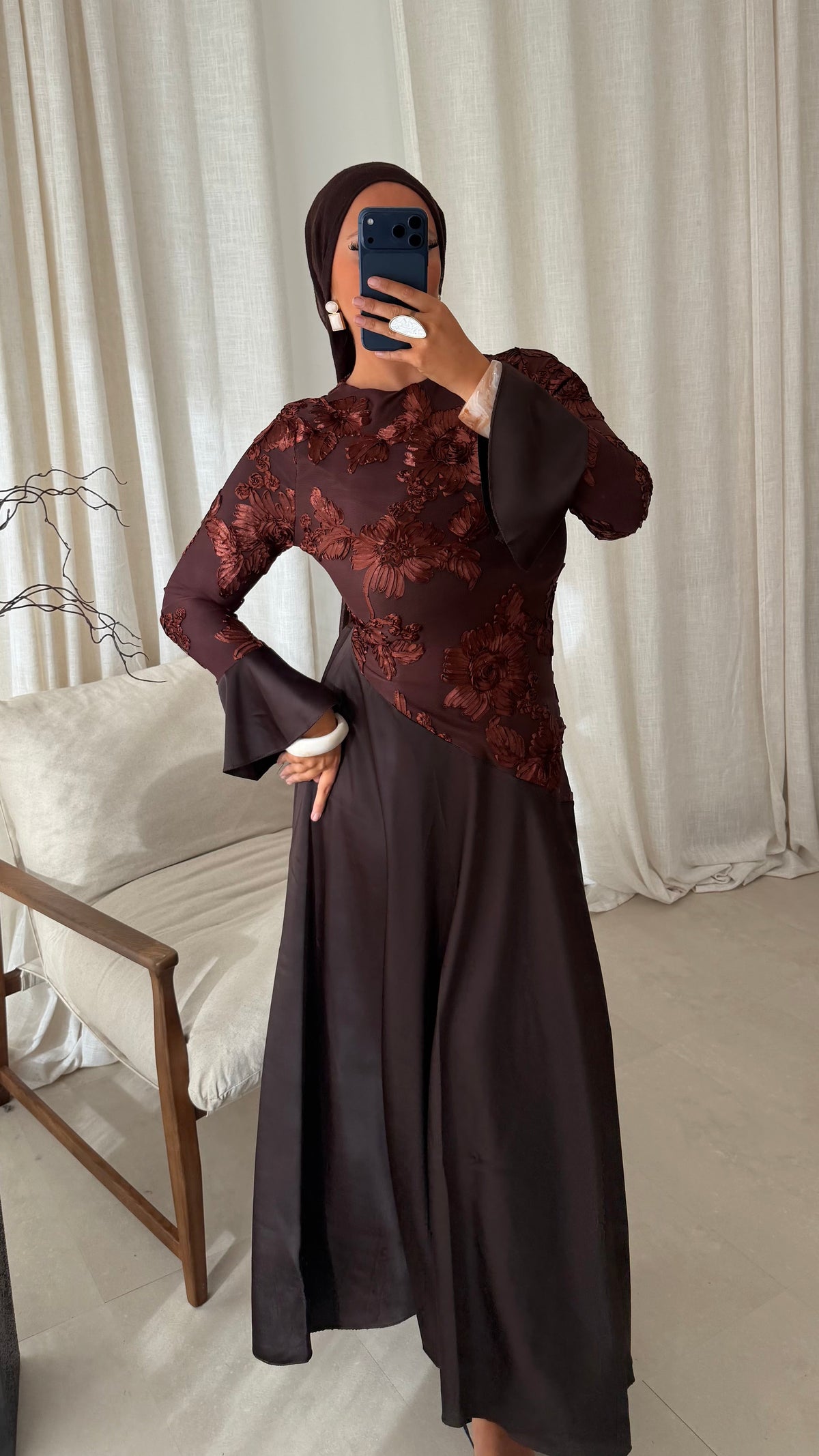 Robe longue à motifs YANA | Marron