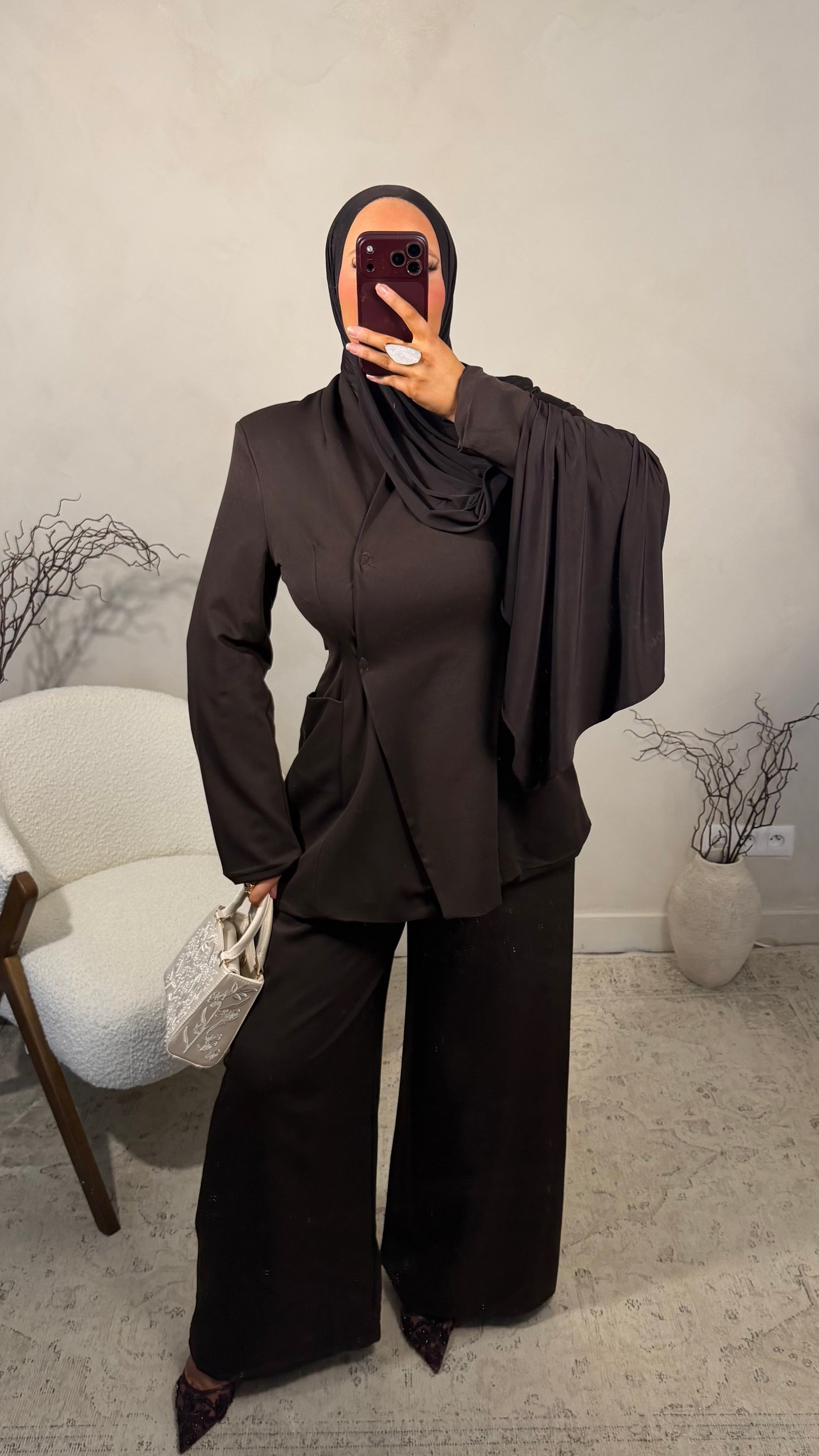 Ensemble veste cintrée et pantalon | Marron