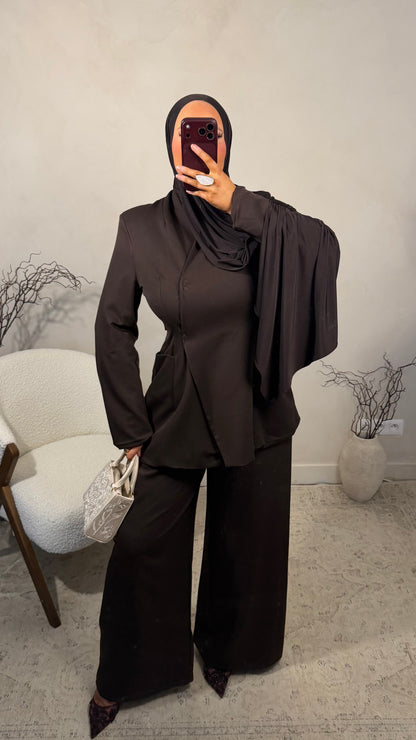 Ensemble veste cintrée et pantalon | Marron