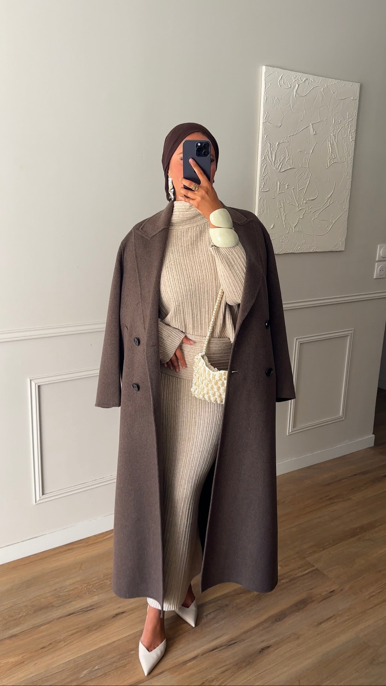 [GAMME LUXE] Manteau ultra long en laine véritable fait main | Dark mocha