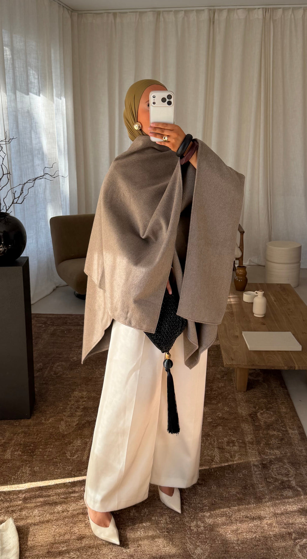 [GAMME LUXE] Manteau cape en laine | Taupe