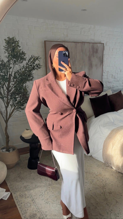 [GAMME LUXE] Veste/manteau cintré en laine véritable | Bordeaux