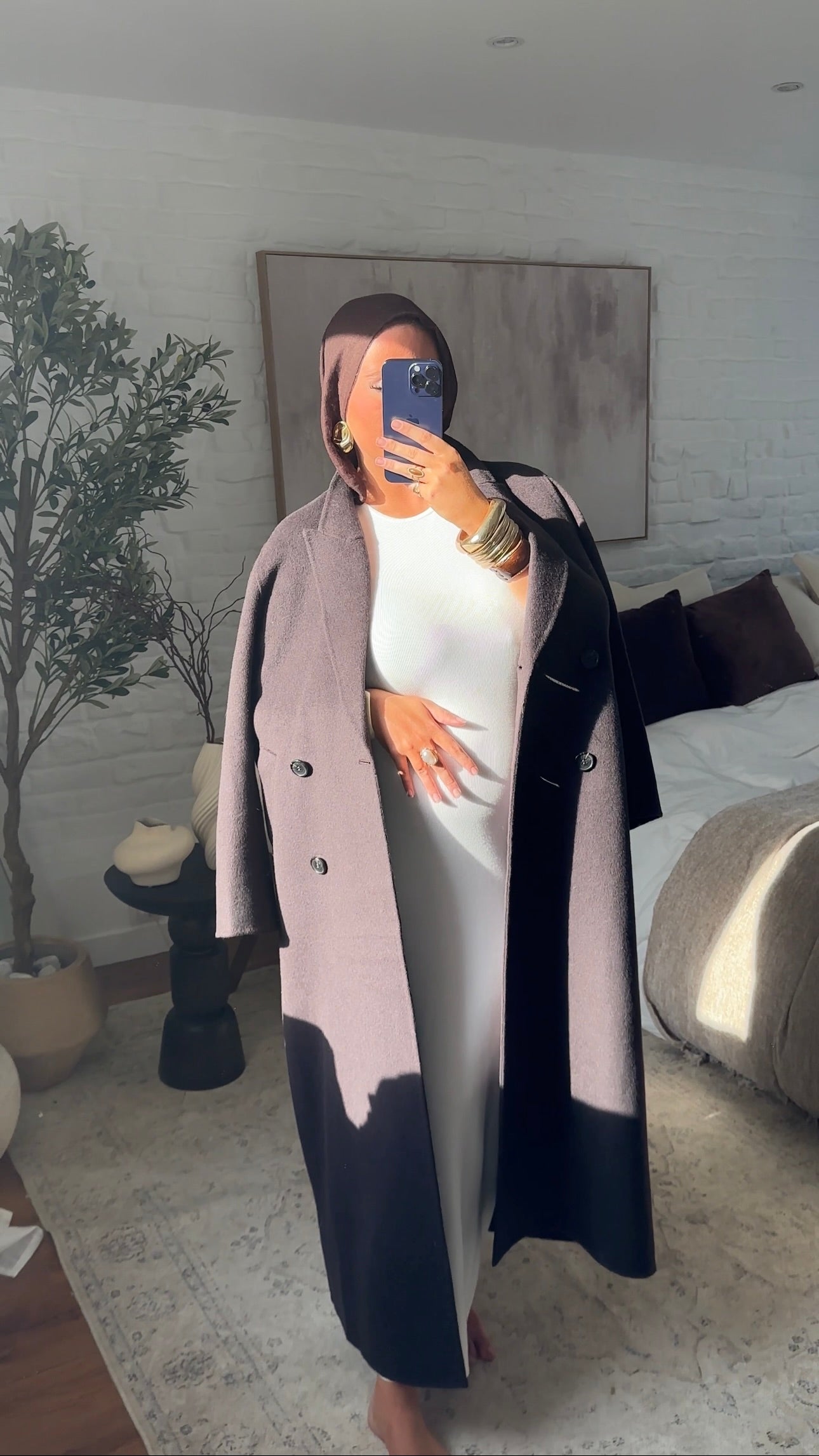 [GAMME PREMIUM] Manteau ultra long en laine véritable | Marron dark chocolat