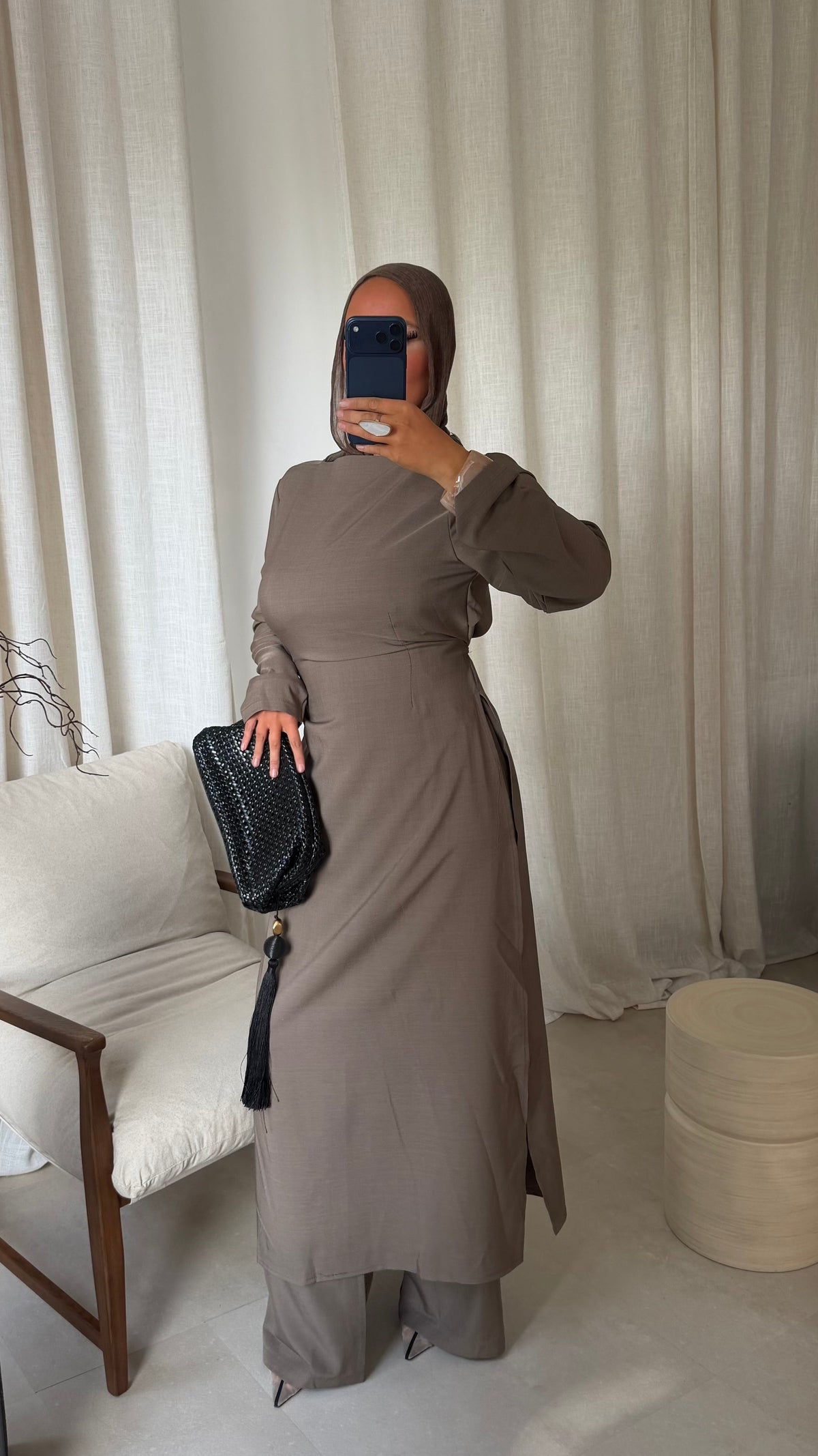 Ensemble deux pièces haut ultra long et pantalon ALBA | Taupe