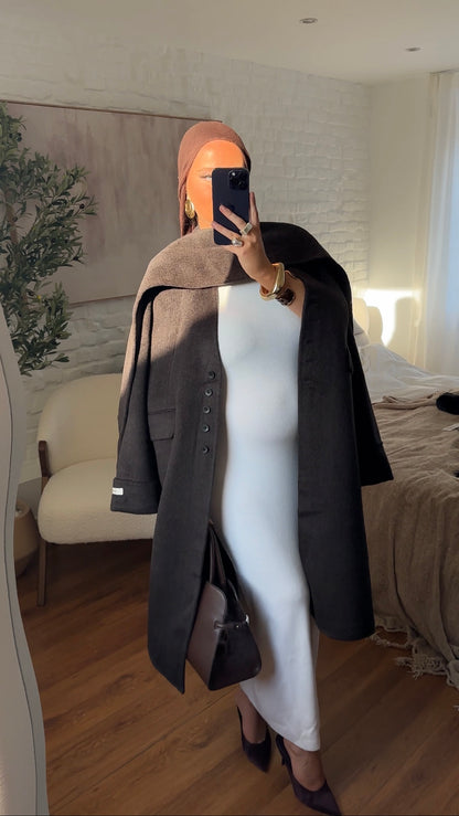 [GAMME LUXE] Manteau long en laine véritable ultra chaud à cape | Marron
