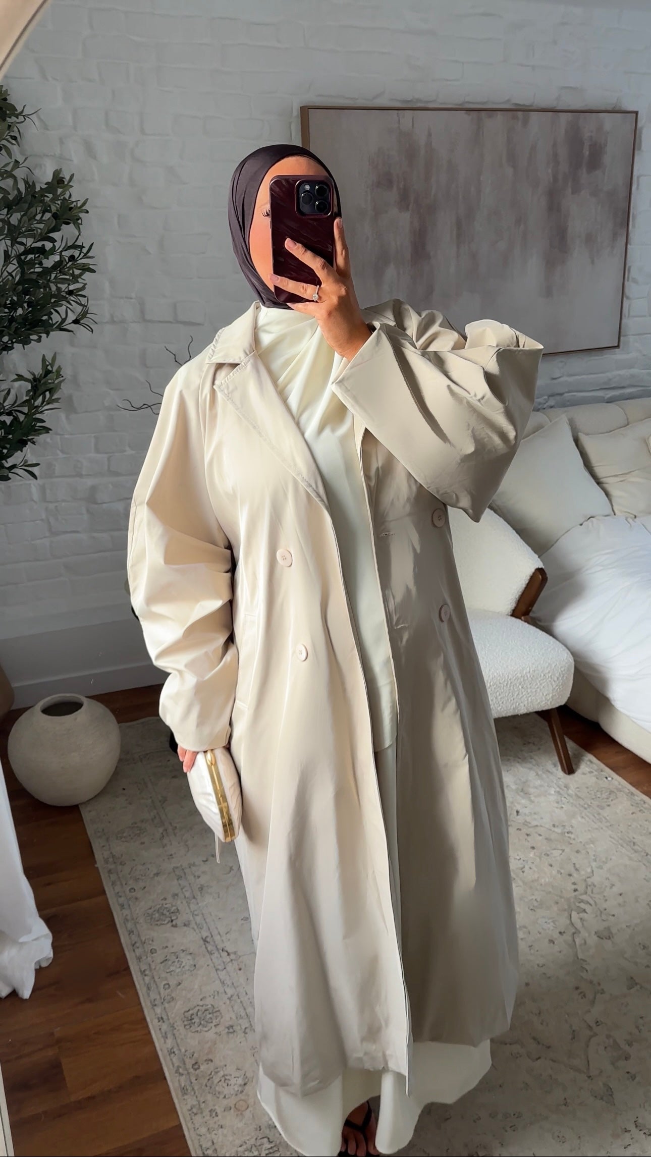 Trench ultra long à manches bouffantes | Beige