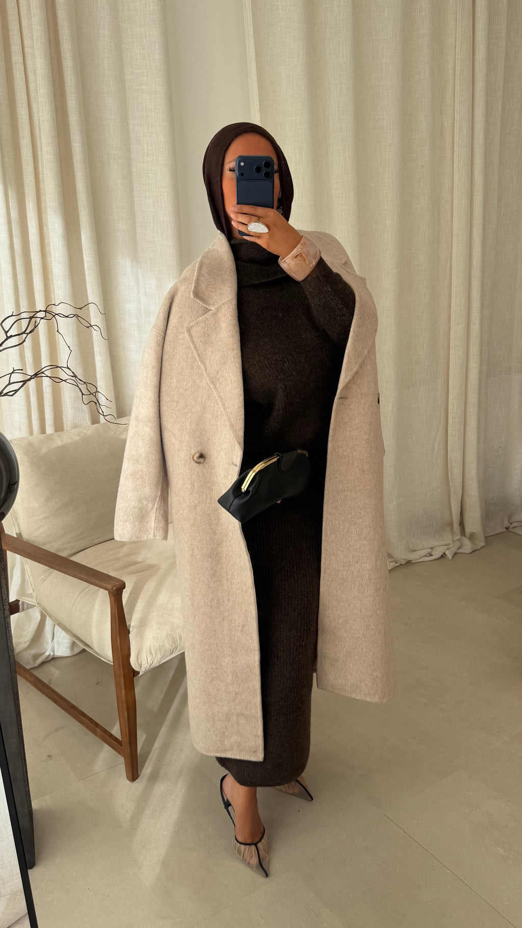 [GAMME PREMIUM] Manteau ultra long en laine véritable | Beige
