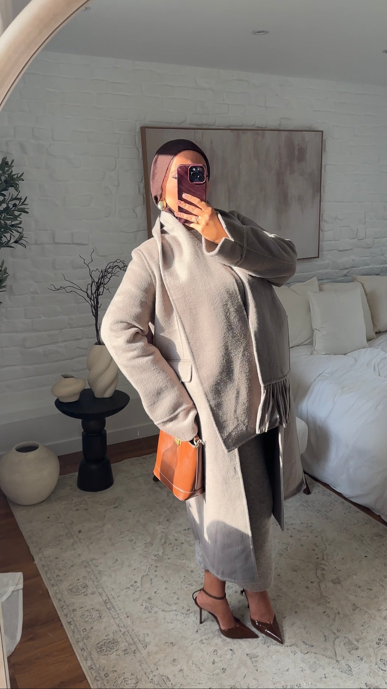 [GAMME LUXE] Manteau long ultra doux en laine véritable ultra chaud à écharpe | Beige