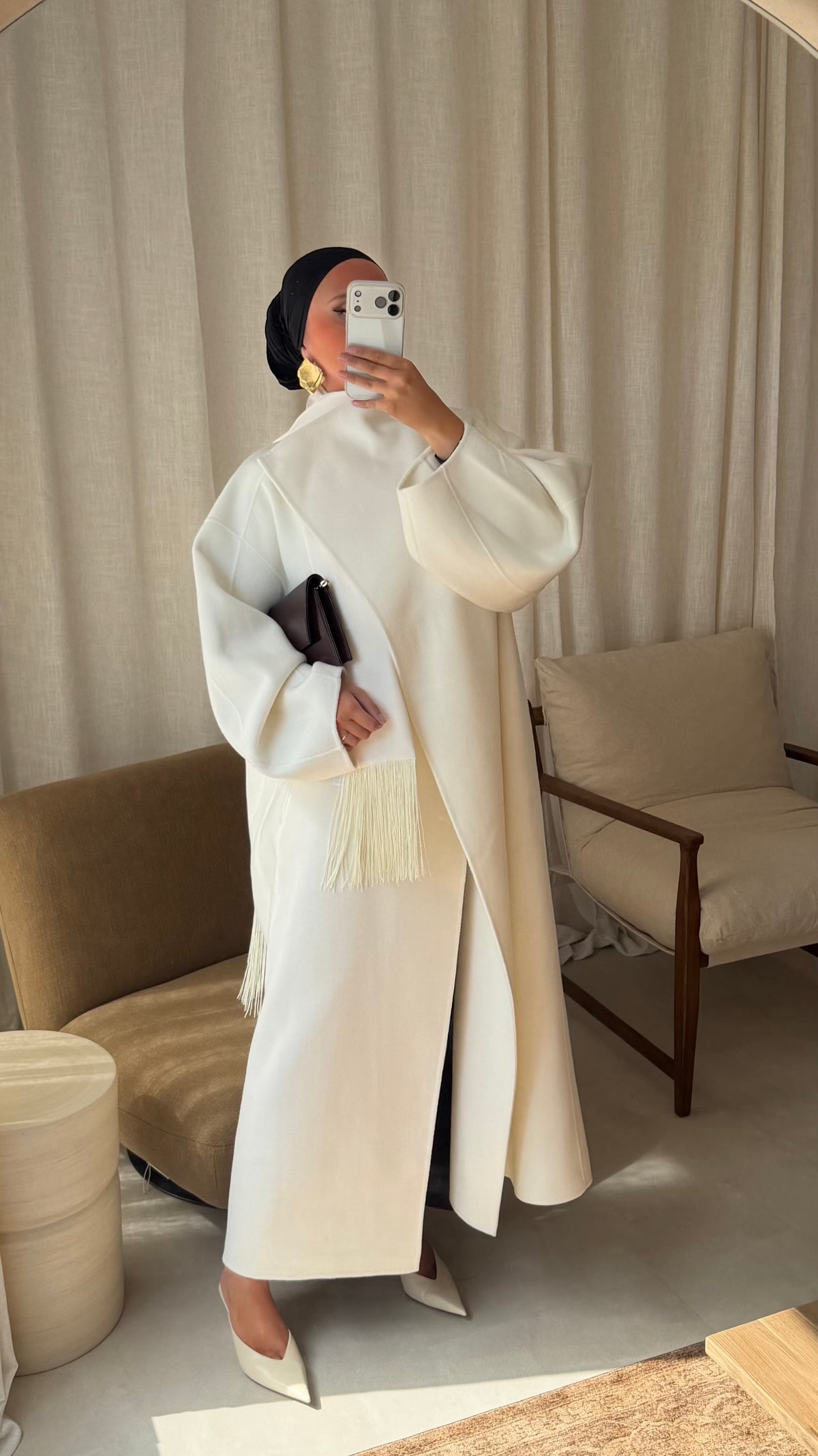[GAMME LUXE] Manteau ultra long en laine et cachemire fait en atelier | Blanc