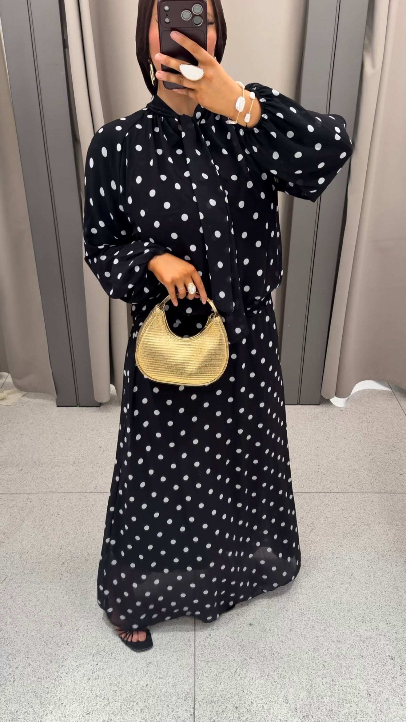 Ensemble doublé ultra long à pois | Noir