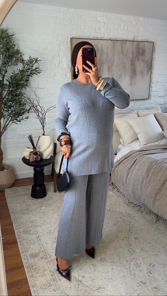 Ensemble comfy en maille à pantalon | Gris