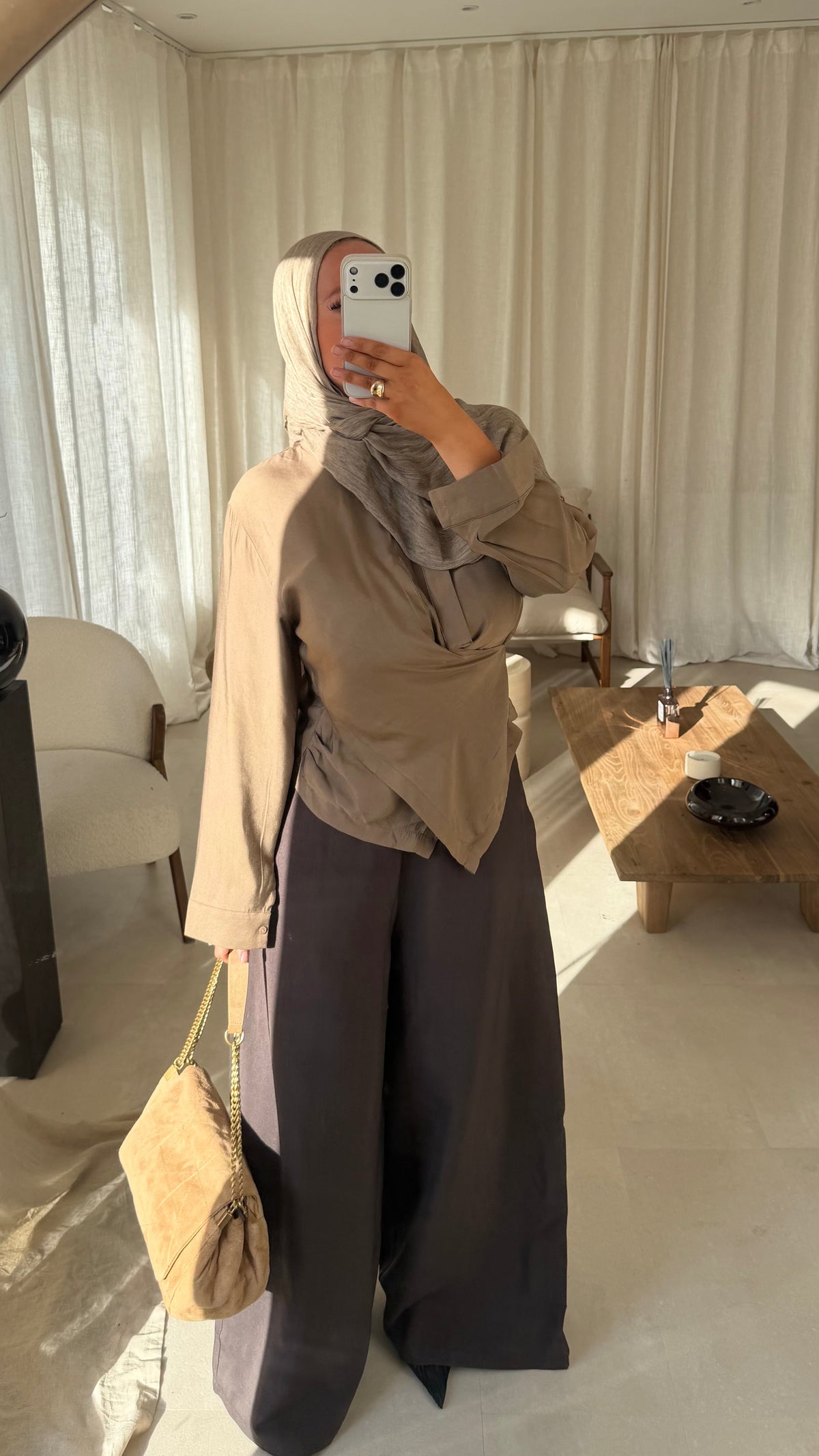 Haut asymétrique satiné AYA | Camel