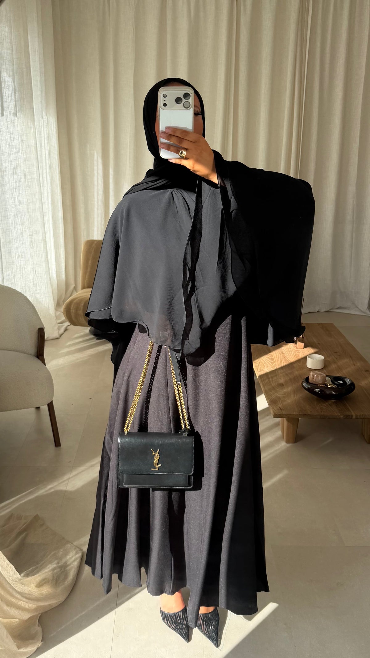 Robe ultra longue à manches courtes | Noir