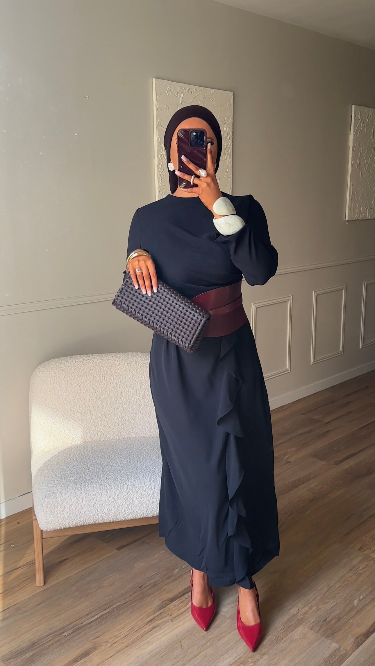 Robe longue à volant | Noir
