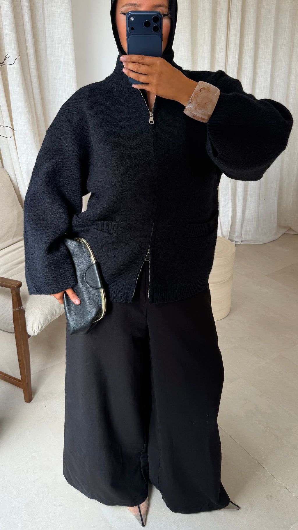 [GAMME PREMIUM] Pull doux et chaud à zip ALARIA | Noir
