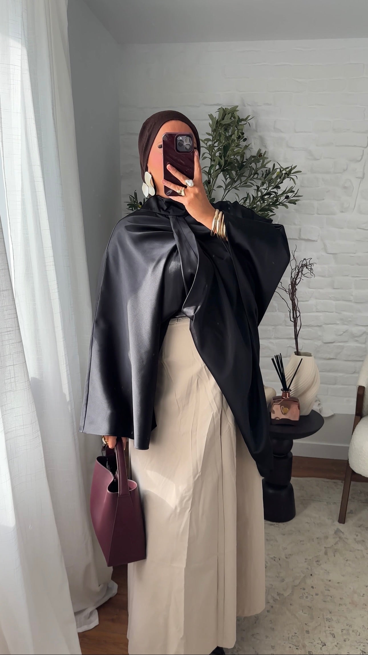 Jupe ultra longue évasée stretch | Beige