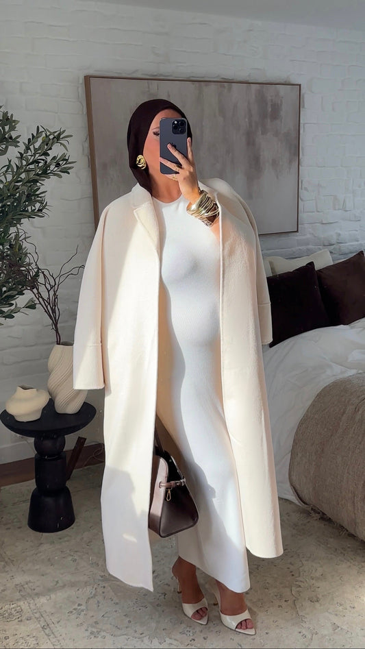 Robe longue en maille à manches longues | Blanc