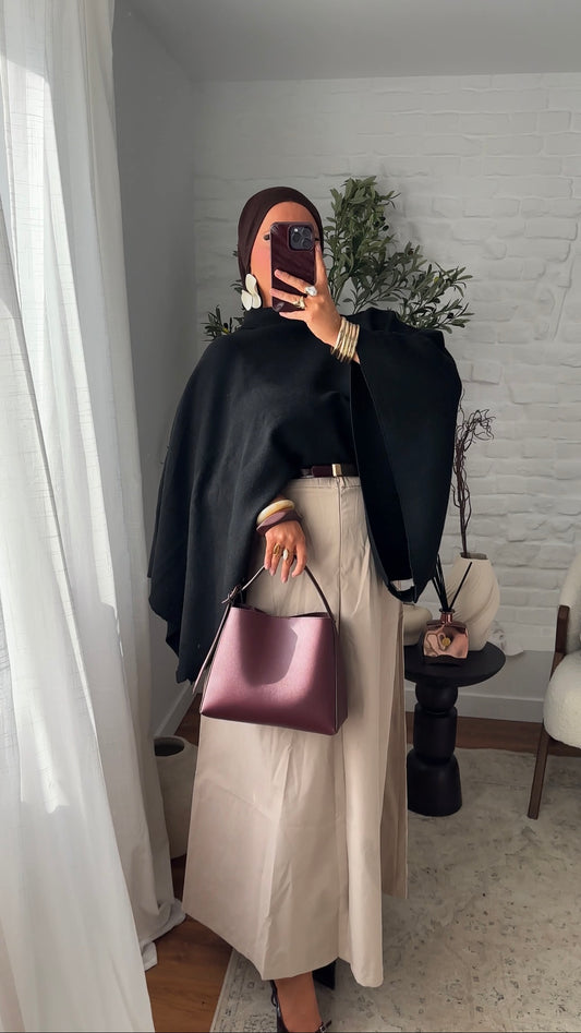 Jupe ultra longue évasée stretch | Beige