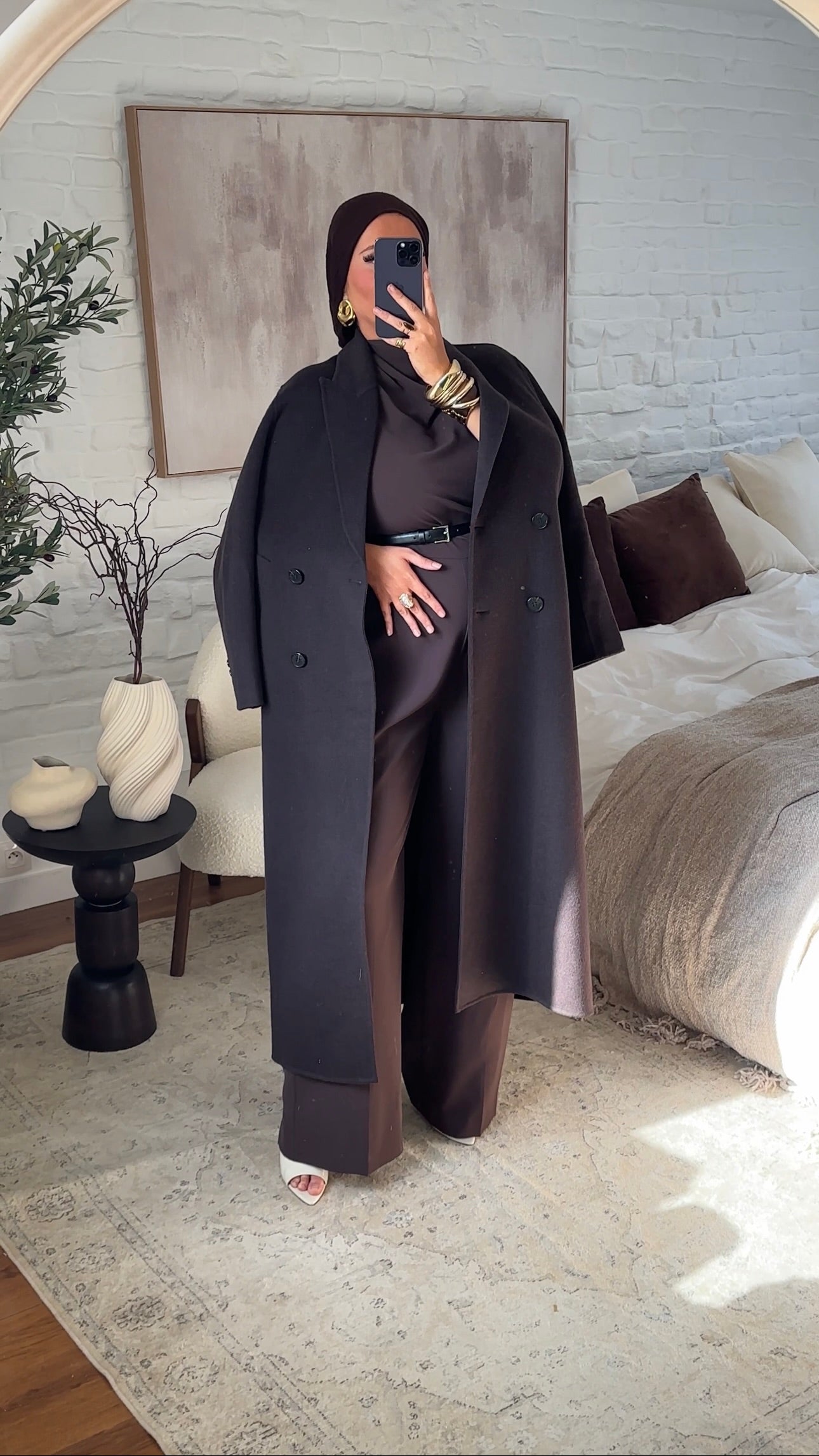 [GAMME PREMIUM] Manteau ultra long en laine véritable | Marron dark chocolat