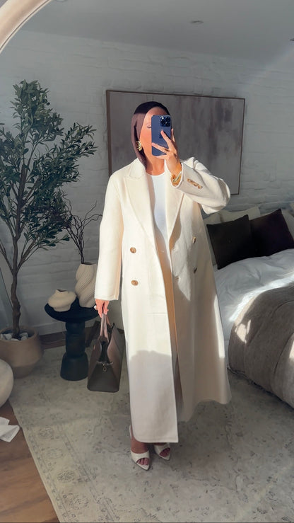 [GAMME PREMIUM] Manteau ultra long fait main en laine véritable Écru | Pré-commande