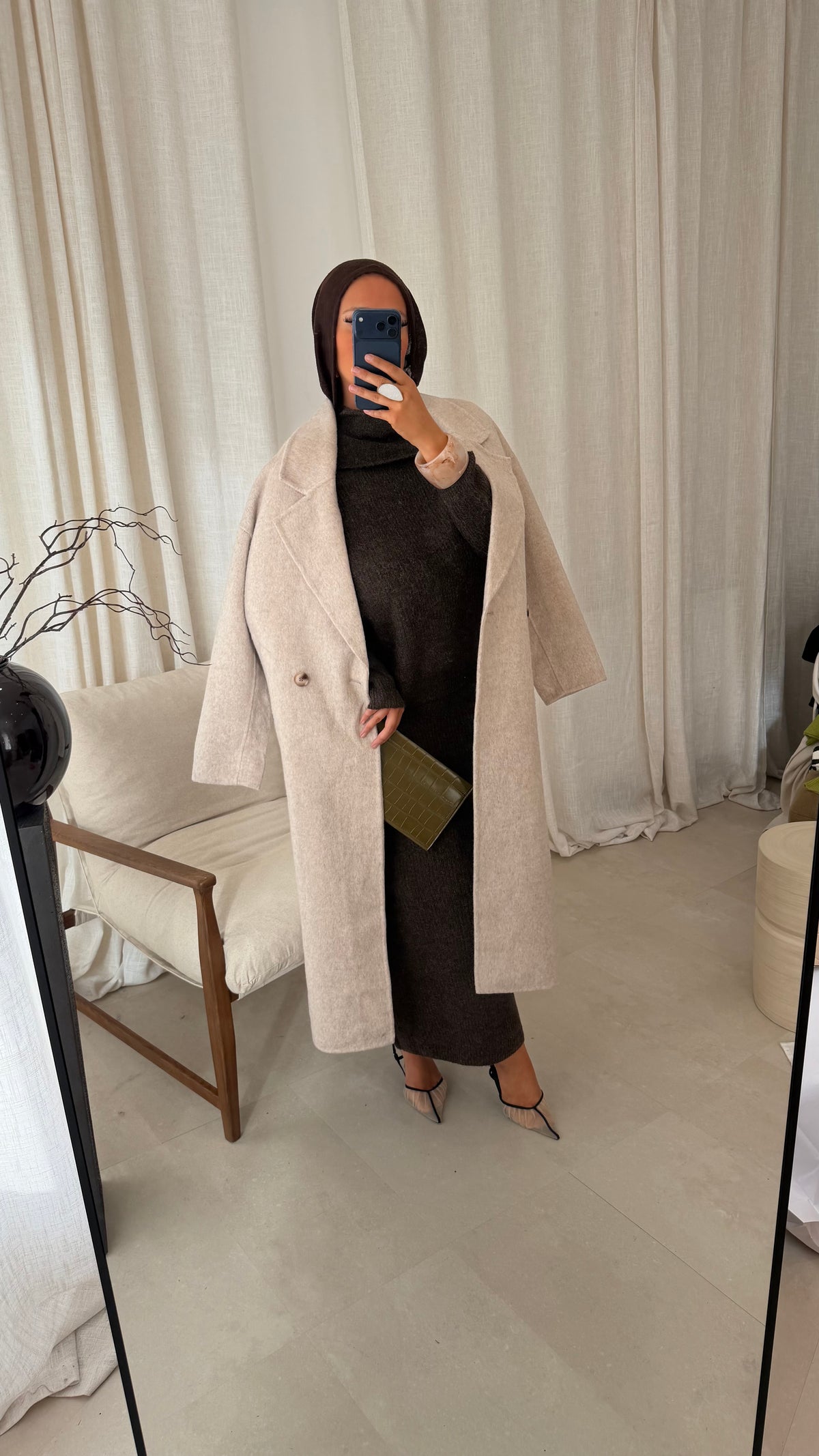 [GAMME PREMIUM] Manteau ultra long en laine véritable | Beige