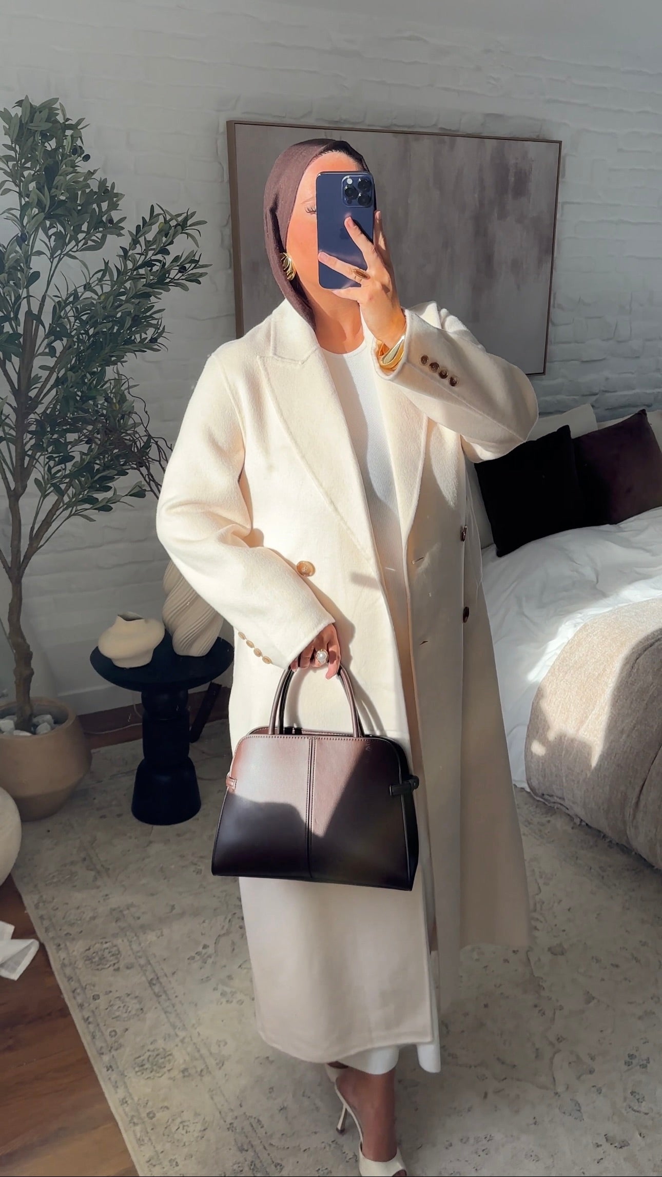 [GAMME PREMIUM] Manteau ultra long fait main en laine véritable Écru | Pré-commande