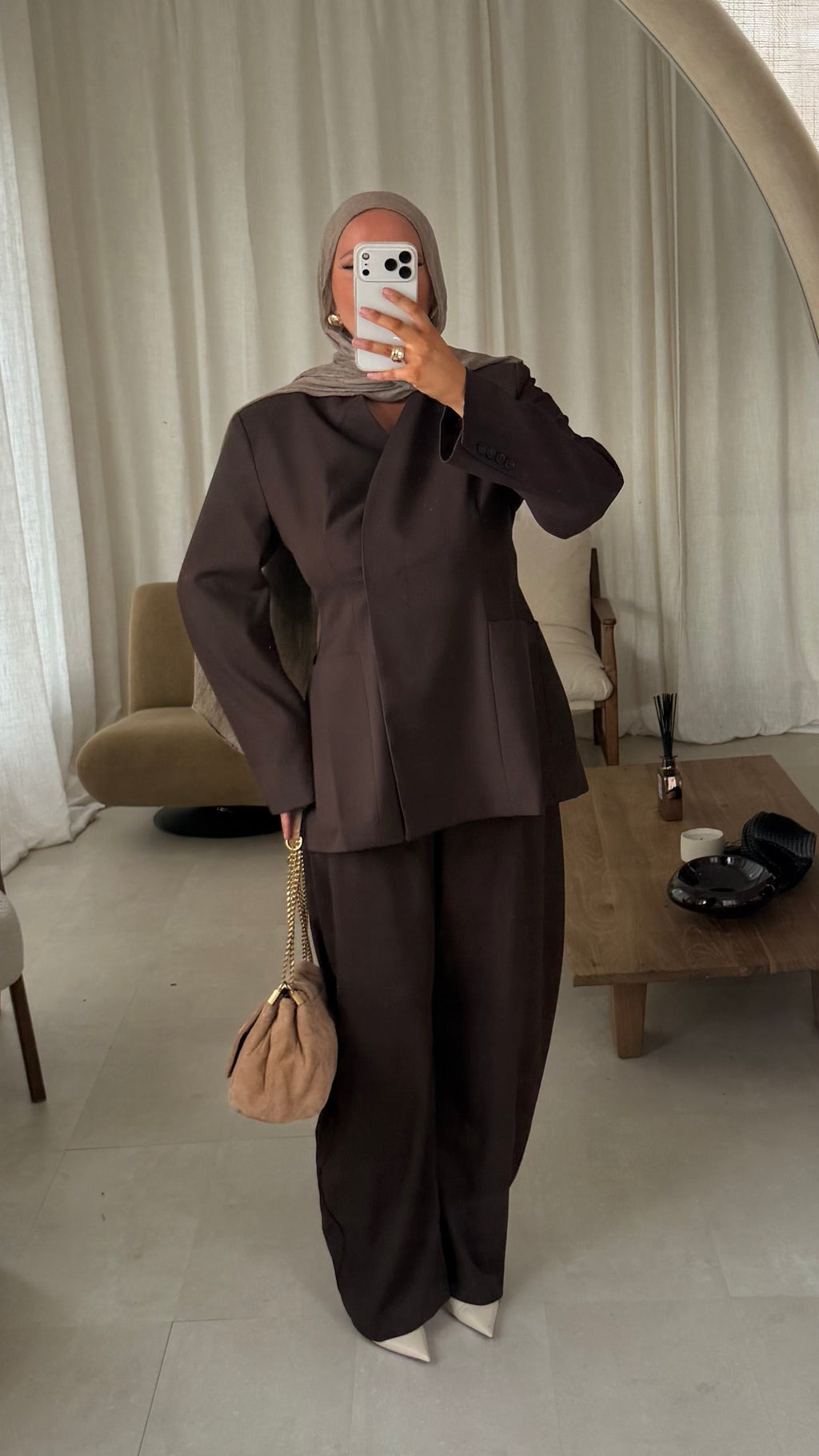 [GAMME LUXE] Pantalon barrel MÉRIA ultra long | Marron