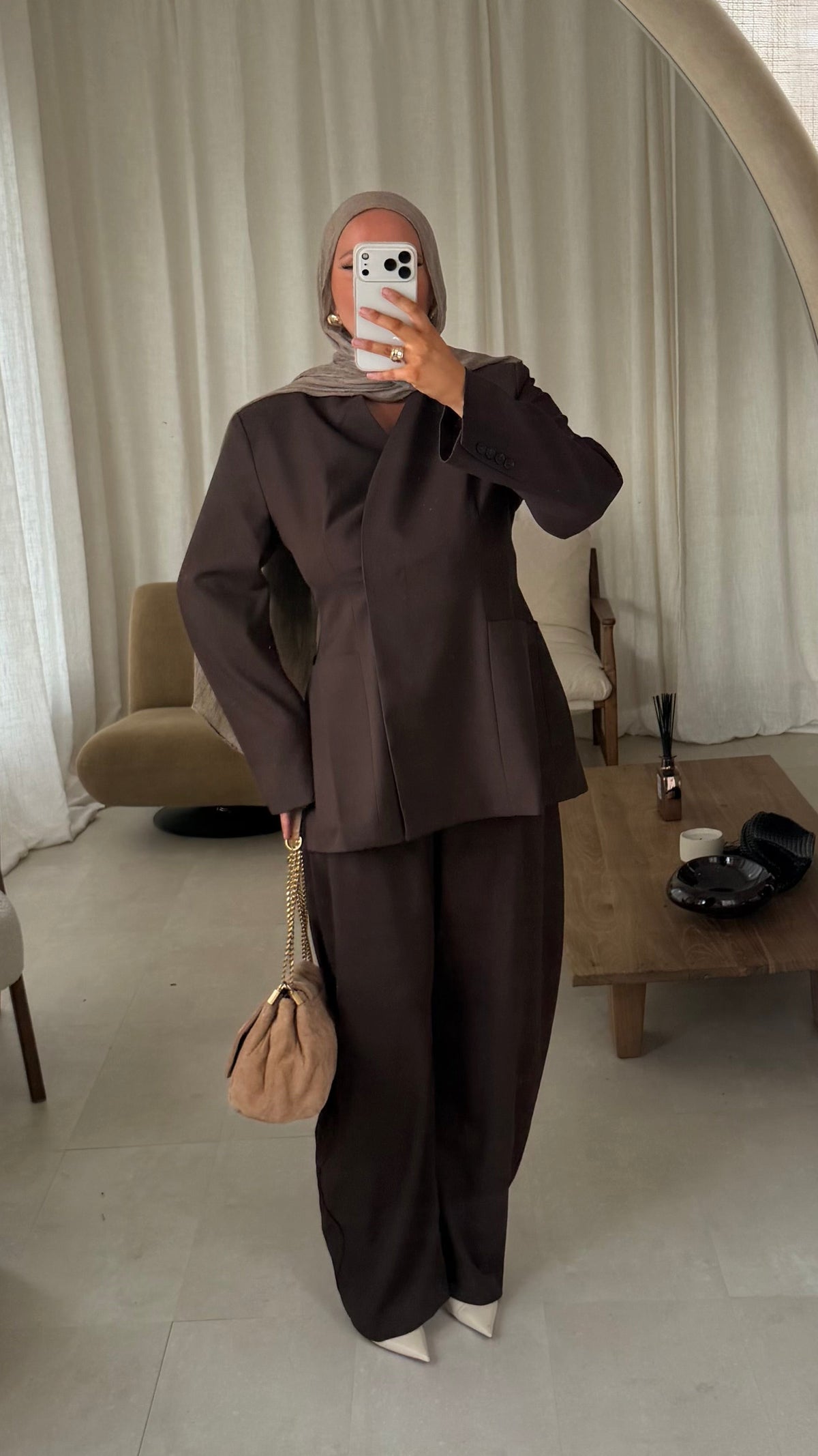 [GAMME LUXE] Pantalon barrel MÉRIA ultra long | Marron