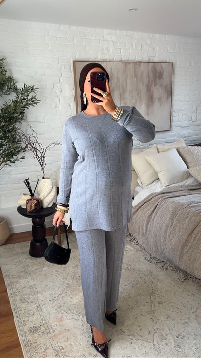 Ensemble comfy en maille à pantalon | Gris