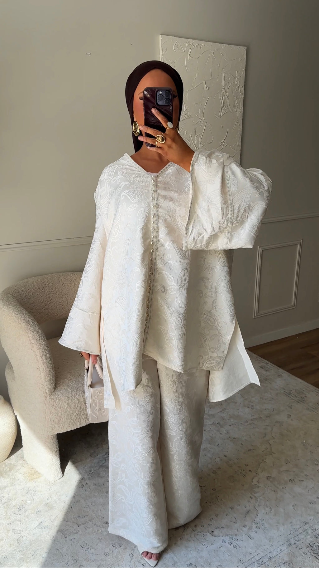 [GAMME LUXE] Ensemble en brocard deux pièces | Écru