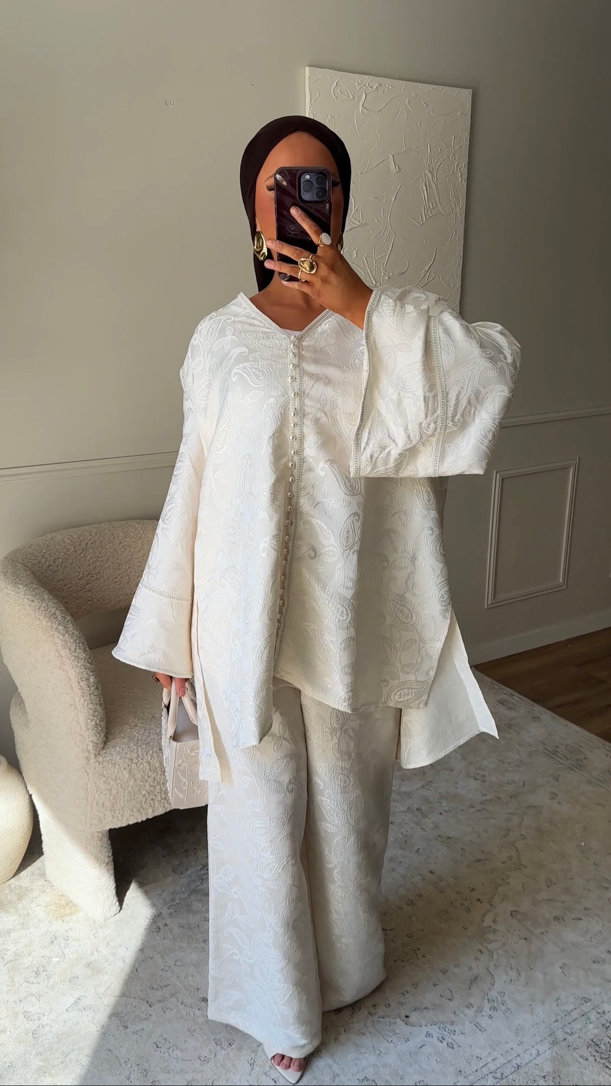 [GAMME LUXE] Ensemble en brocard deux pièces | Écru