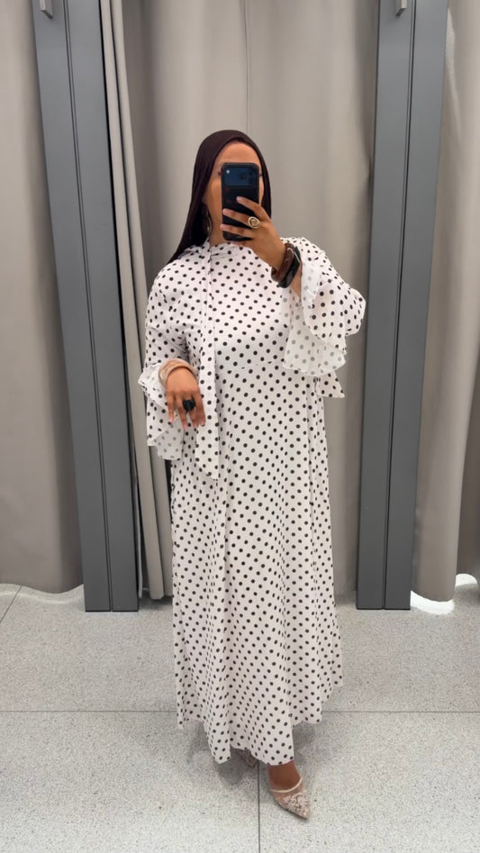 Robe longue à pois et manches légèrement évasées | Blanc