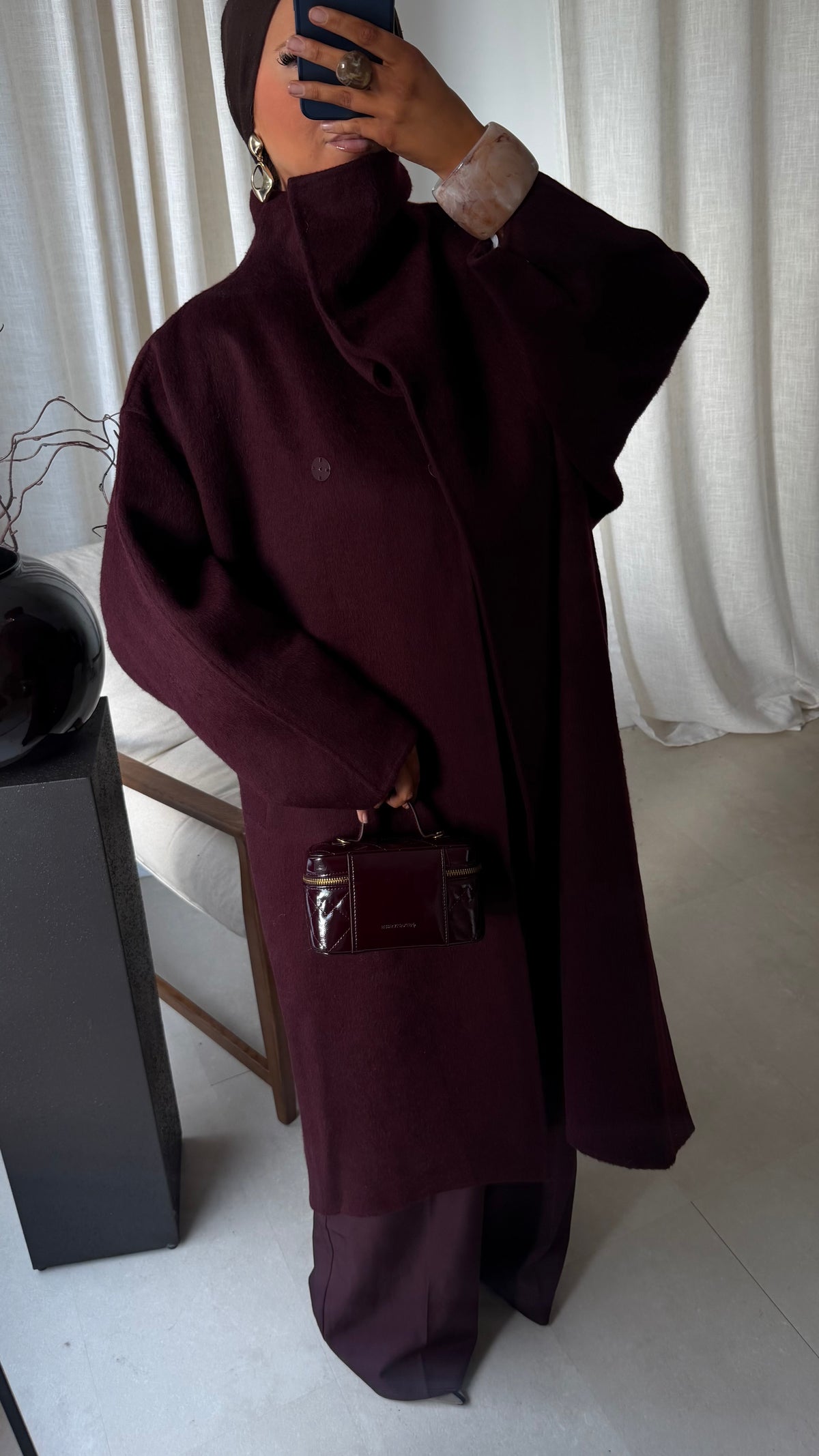 [GAMME LUXE] Manteau long cousu main en laine véritable GAYA | Bordeaux