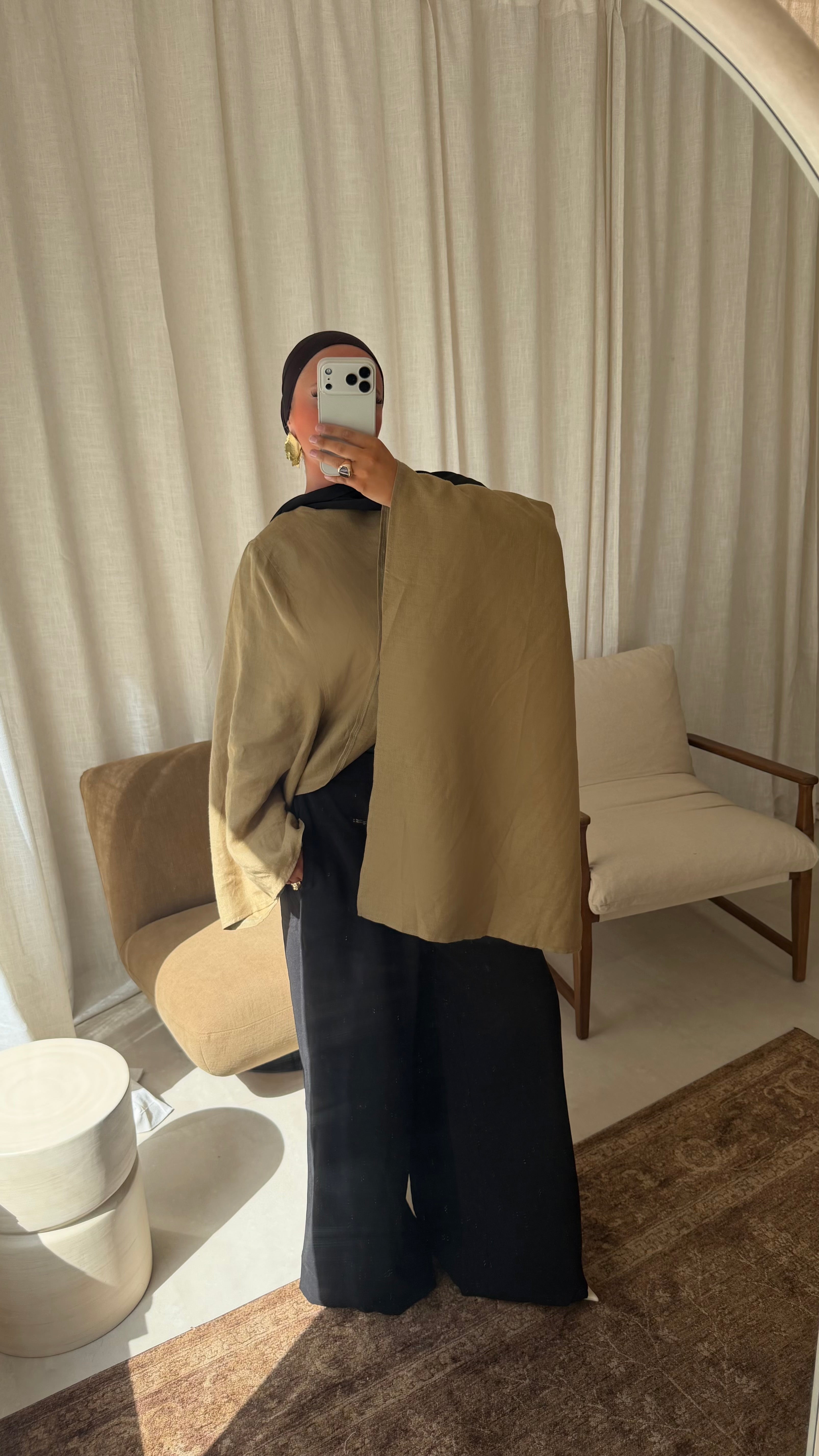 [CRÉATION] Haut avec cape intégrée 100% lin | Vert olive