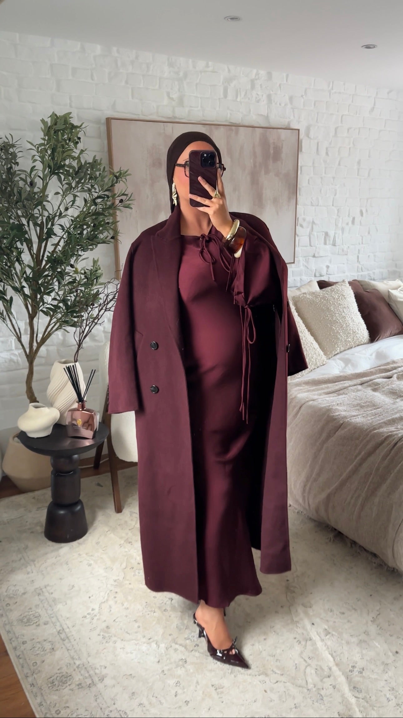 [GAMME LUXE] Manteau ultra long en laine véritable fait main | Bordeaux